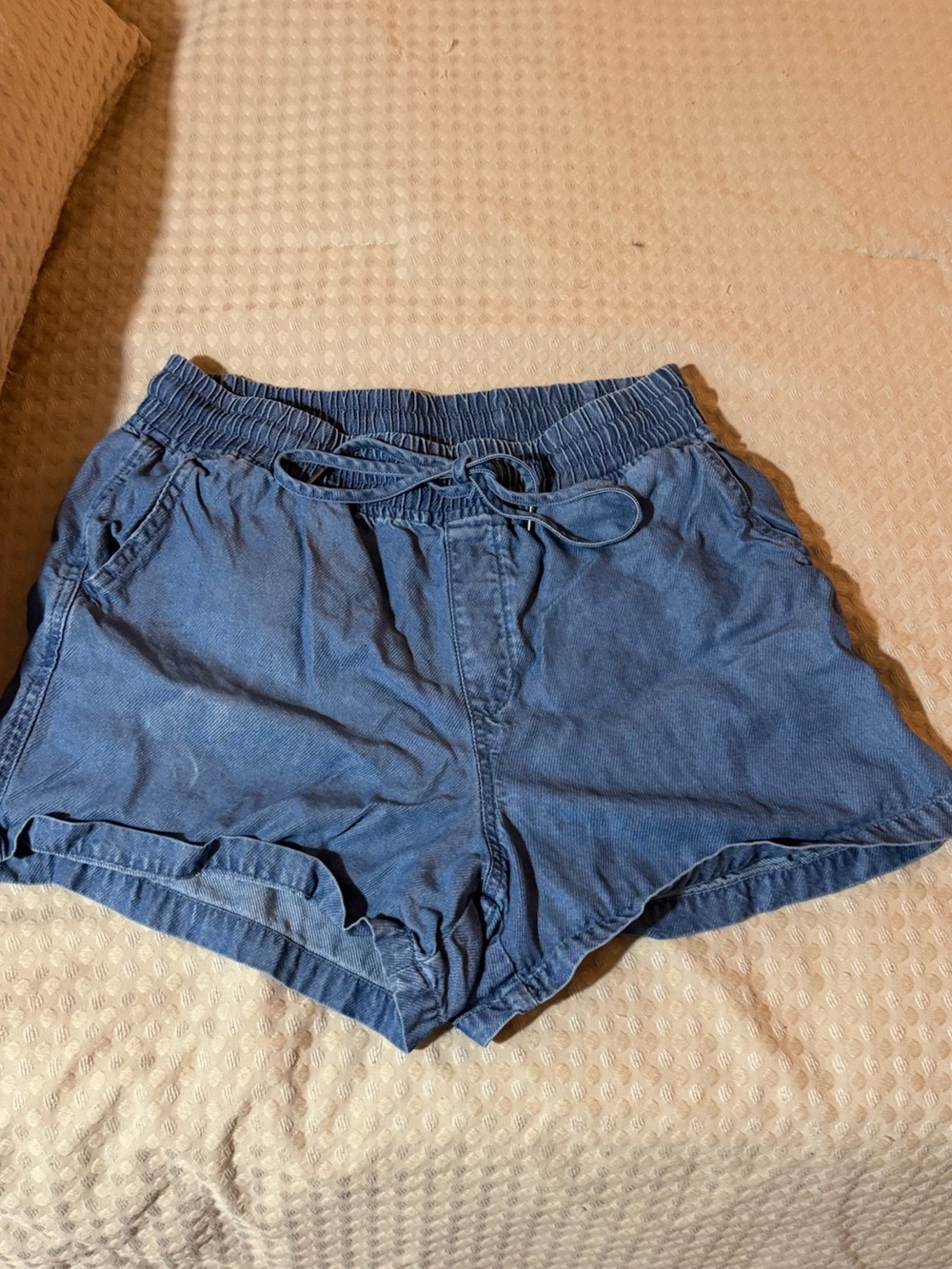 High-Waist Drawstring Women's Blue Shorts